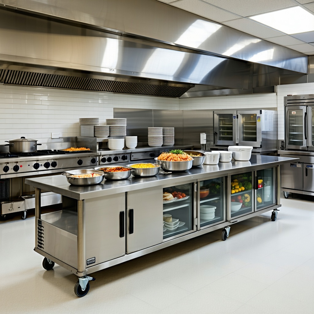 The cafeteria is equipped with a variety of essential kitchen appliances designed to ensure that meals are prepared heated and served efficiently for the students Industrialgrade ovens and stovetops are used for cooking nutritious meals while large w